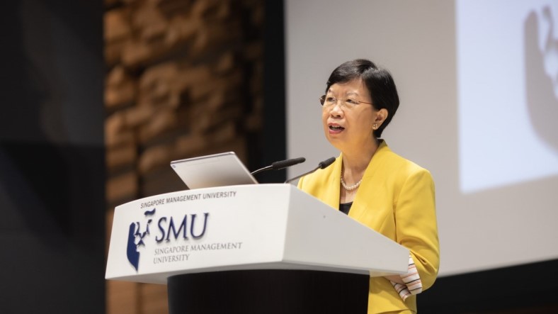 SMU President Professor Lily Kong delivering her State of the University Address 2020.