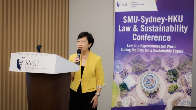 SMU Professor Lily Kong at the inaugural Law and Sustainability Conference, titled “Law in a Hyperconnected World – Joining the Dots for a Sustainable Future".