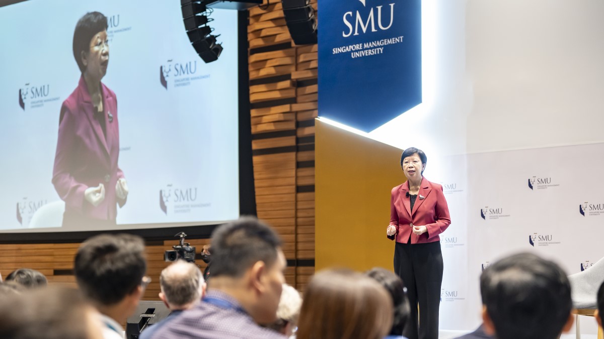 SMU President Professor Lily Kong addressing the audience.