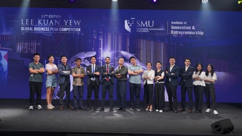 The eight grand finalists of the 11th Lee Kuan Yew Global Business Plan Competition by SMU Institute of Innovation and Entrepreneurship (IIE).