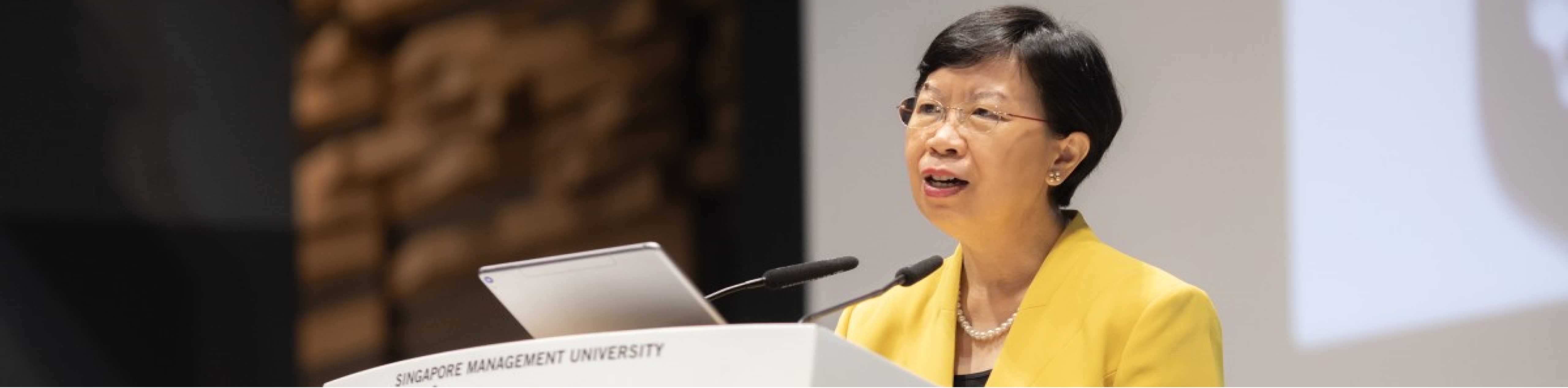 SMU President Professor Lily Kong delivering her State of the University Address 2020.