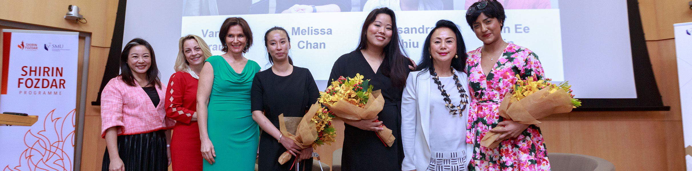 Shirin Fozdar Programme (SFP) Board Member Ms Chan Ee Lin; Director, Lien Centre for Social Innovation Ms Christy Davis; author and international speaker Ms Margie Warrell; Ms Cassandra Chiu; Ms Melissa Chan; SFP Chairperson Ms Claire Chiang and Ms Vanessa Paranjothy at the SFP Annual Lecture 2019.