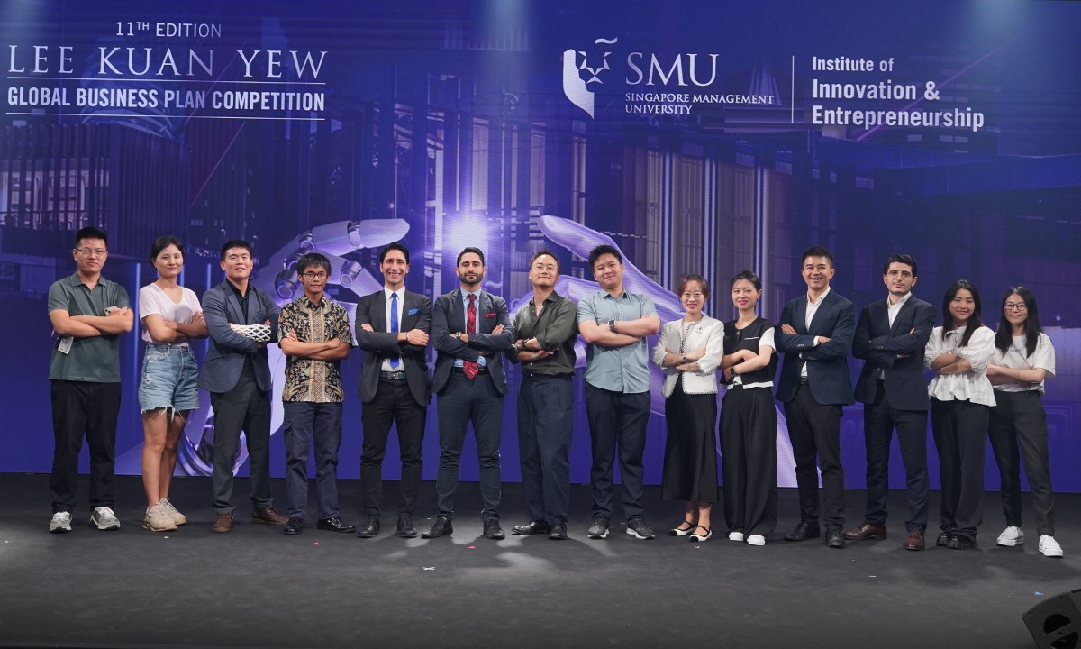The eight grand finalists of the 11th Lee Kuan Yew Global Business Plan Competition by SMU Institute of Innovation and Entrepreneurship (IIE).