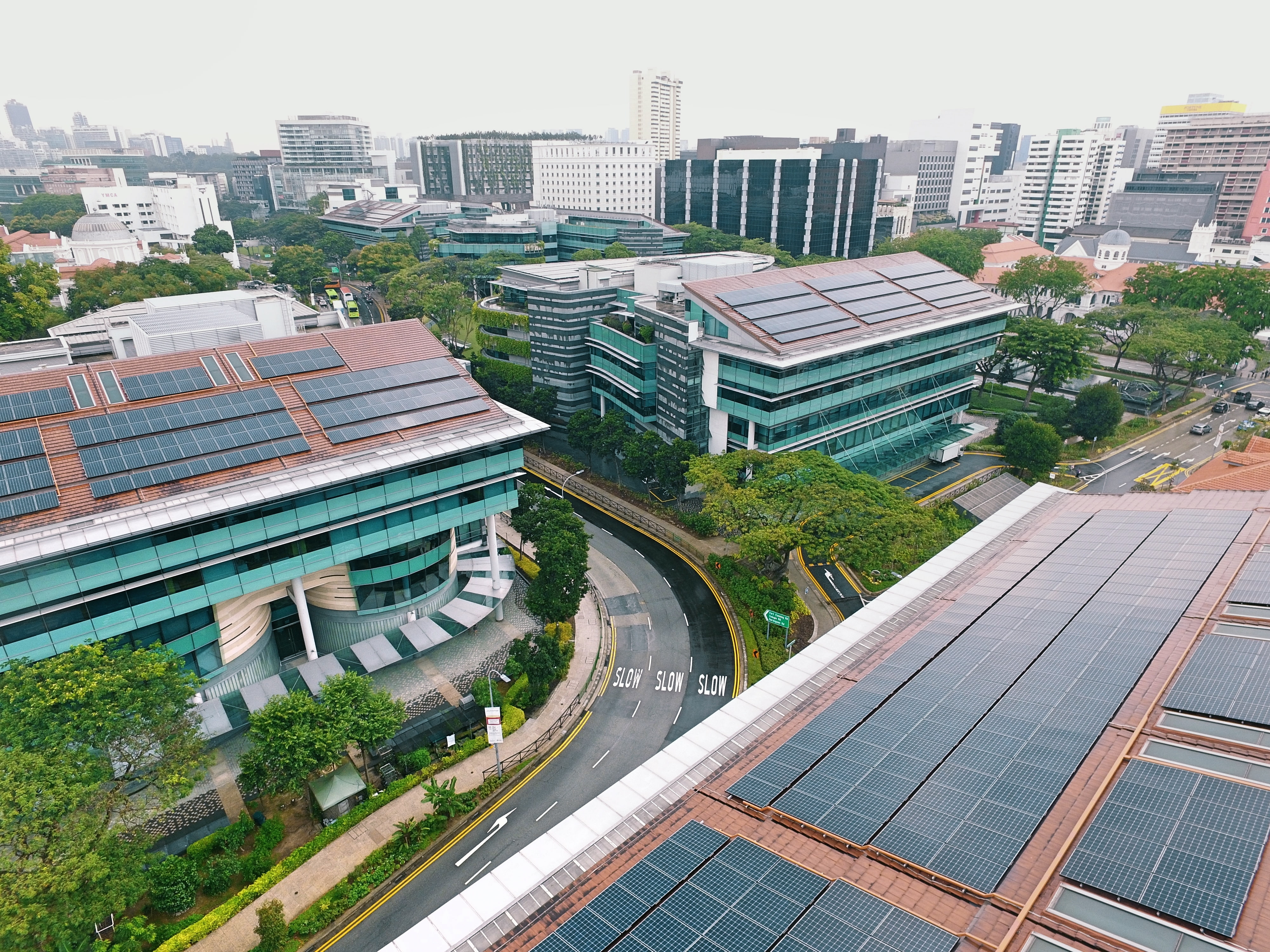 Solar panels on SMU campus buildings.