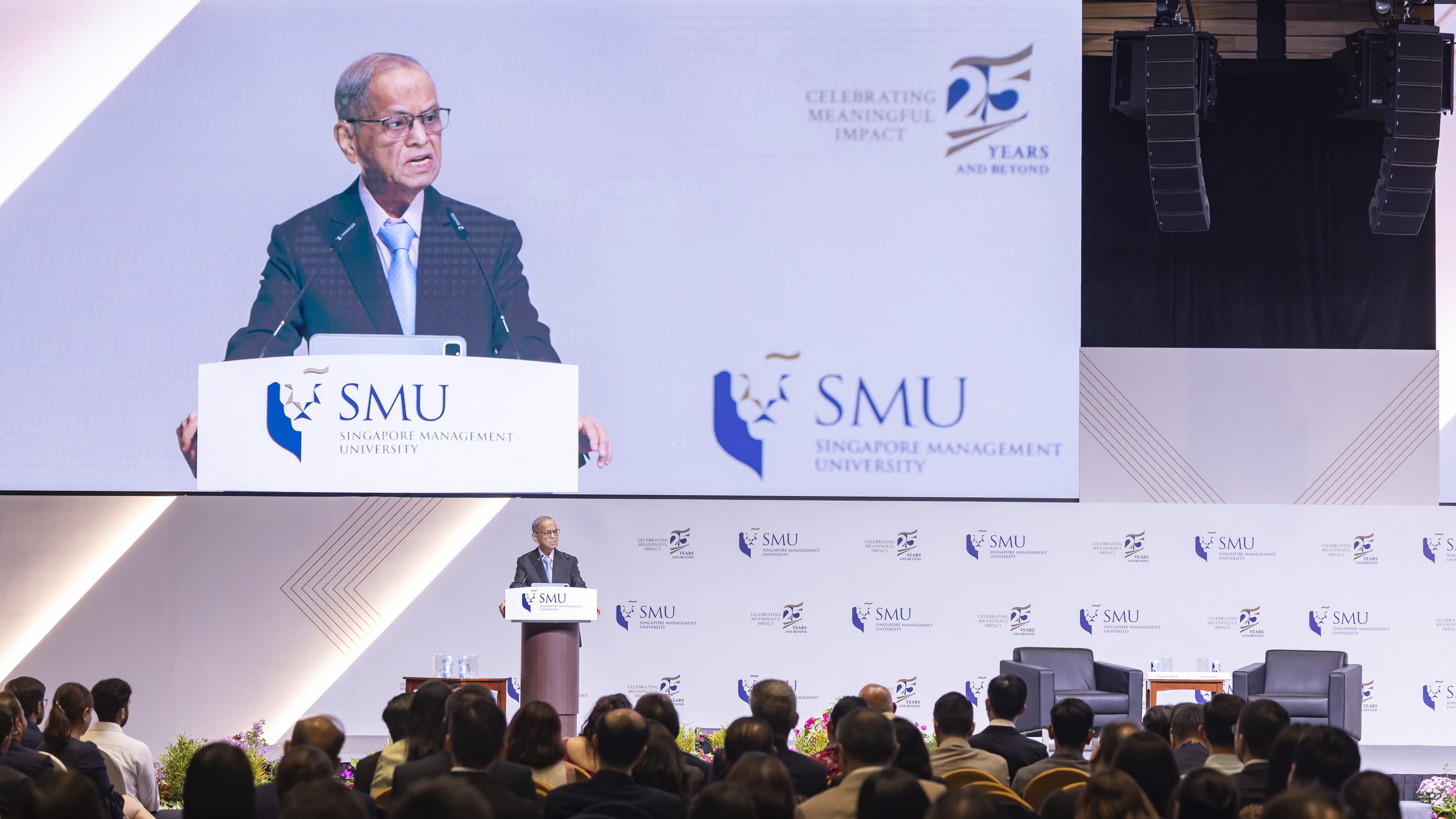 Mr Narayana Murthy, Co-Founder of Infosys Limited, speaking at the SMU Visionary Series.