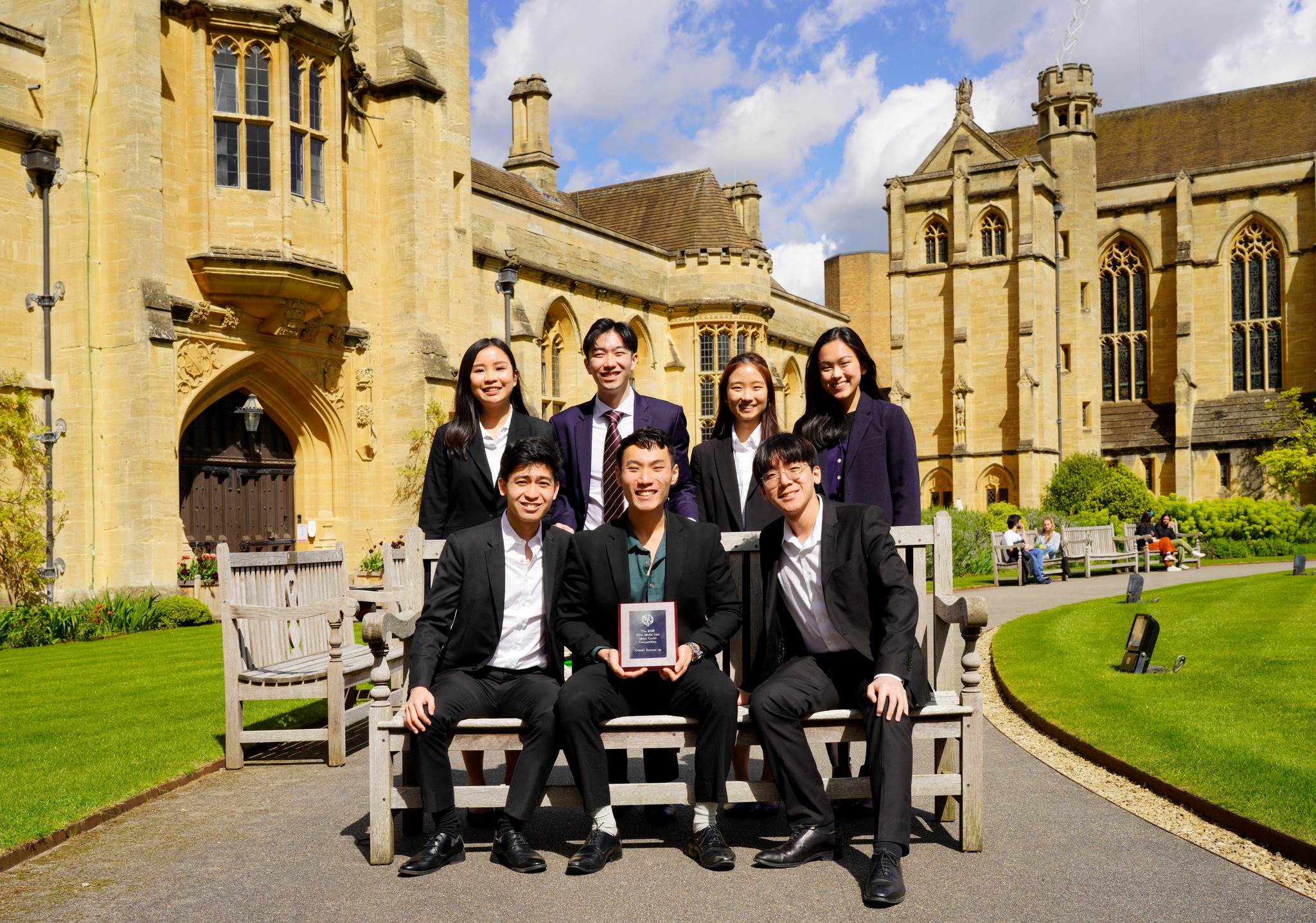 2024 world championship finalist Price Moot team in Oxford, with their alumnus coach.