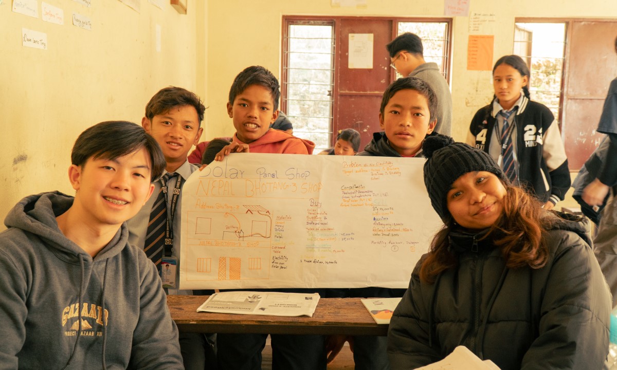 Members of SMU Project Gazaab with local students in Nepal.
