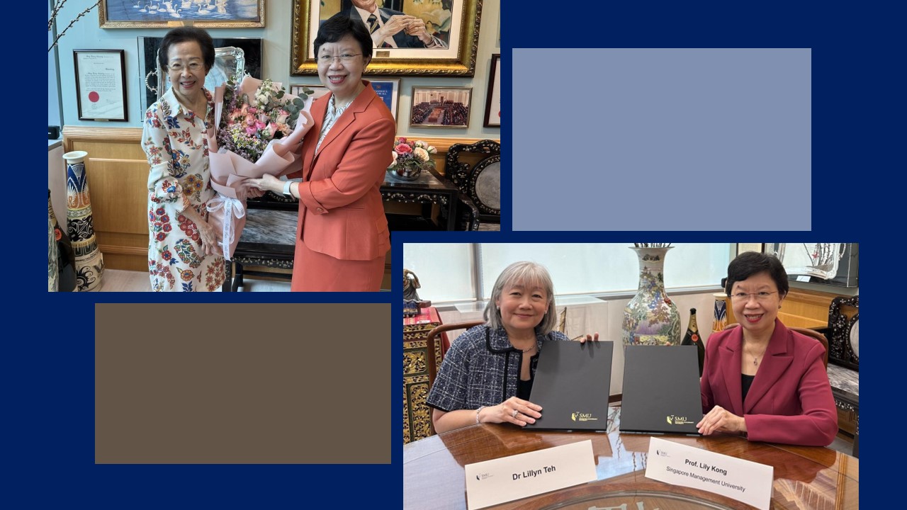 Mrs Margaret Chan-Lien (top left) and Dr Lillyn Teh (centre) with Prof Lily Kong.