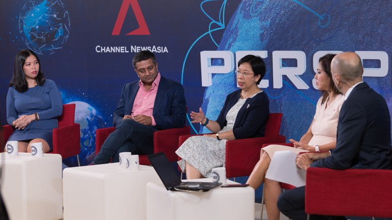 Prof Lily Kong with (left to right) Ms Grace Sai, Mr Rohan Mahadevan, Ms Tan Su Shan and moderator Teymoor Nabili.