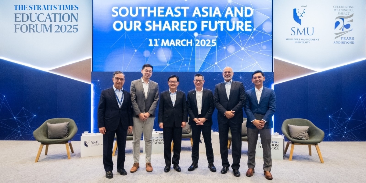 (L-R) SMU Provost-Designate Prof Alan Chan,  Carro co-founder Mr Aaron Tan, DPM Mr Heng Swee Keat, ST Editor Mr Jaime Ho, SMU Chairman Mr Piyush Gupta, and investor and entrepreneur Mr Aldi Haryopratomo at The Straits Times Education Forum 2025. 