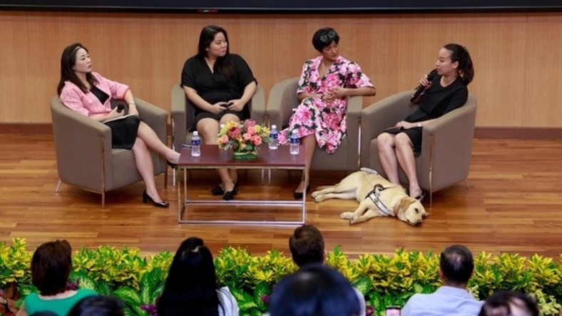 (From left) Ms Chan Ee Lin in conversation with Ms Cassandra Chiu, Ms Vanessa Paranjothy and Ms Melissa Chan during the question and answers panel session.