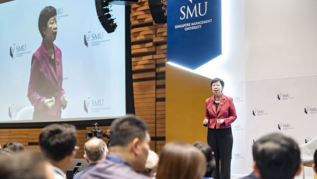 SMU President Professor Lily Kong addressing the audience.