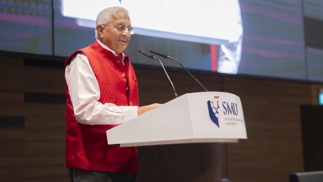 Mr R. Gopalakrishnan, CEO of Mindworks and author of 21 books on business and leadership, speaking at the Asia Ready Conversations (ARC) at SMU on 11 September 2026.