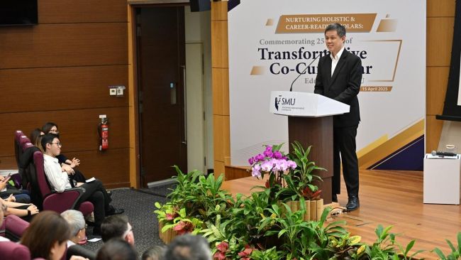 Then-Minister for Education Mr Chan Chun Sing delivered an energising keynote speech at SMU’s Co-Curricular Symposium 2025. Then-Minister for Education Mr Chan Chun Sing delivered an energising keynote speech at SMU’s Co-Curricular Symposium 2025.