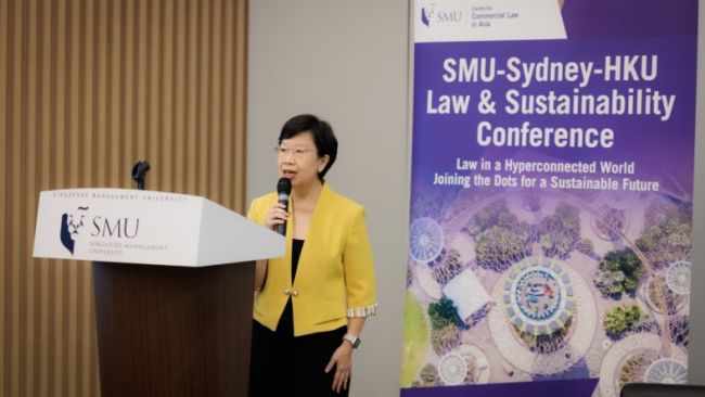 SMU Professor Lily Kong at the inaugural Law and Sustainability Conference, titled “Law in a Hyperconnected World – Joining the Dots for a Sustainable Future&quot;.