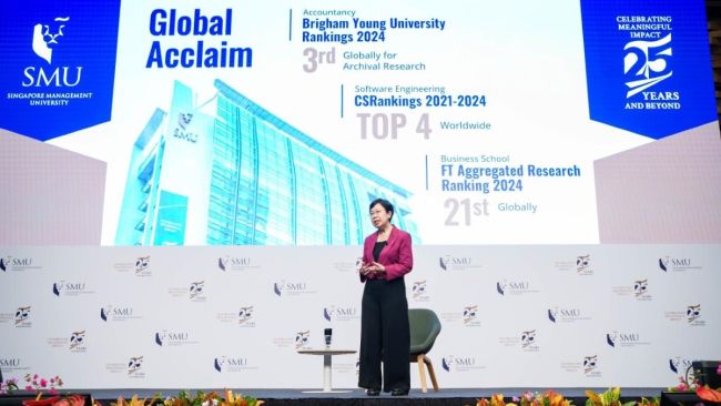 SMU President Prof Lily Kong delivering her State of the University Address 2025 SMU President Prof Lily Kong delivering her State of the University Address 2025