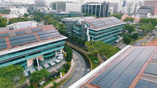 Solar panels on SMU campus buildings.