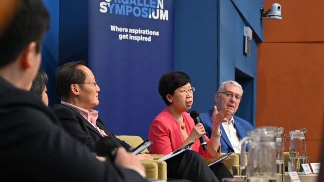 SMU President Prof Lily Kong speaking in Singapore at the 8th St. Gallen Symposium.