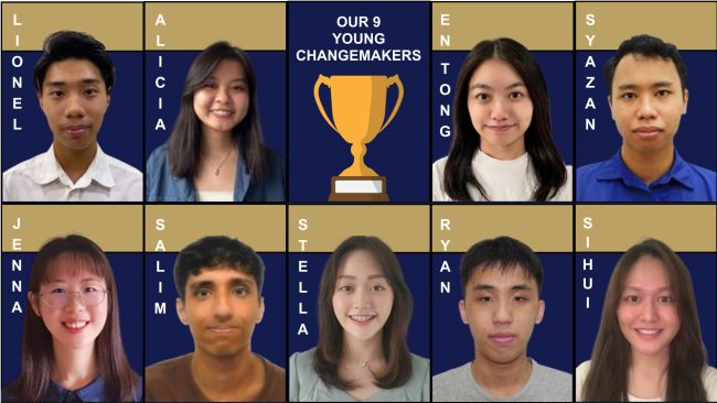 Winners of this year’s Community Service Student Achievement Awards. Top row – from left to right: Lionel Goh Wee Kwang, Chia Yuan Yu Alicia, Lim En Tong and Muhammad Syazan Bin Saad. Bottom row – from left to right: Jenna Poh, Mohamed Salim Shahid, Stella Blenda Chandra, Ryan Sim Rui En and Goh Si Hui.